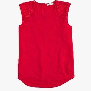 J Crew Red Lace Capsleeve Top 00P